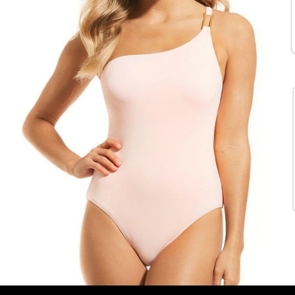 One shoulder Pink Cremieux Large gold swimsuit